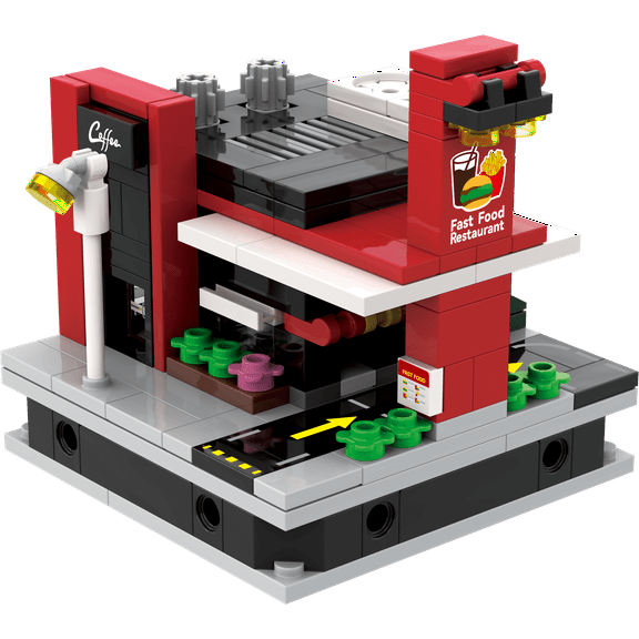 TOONIFY Building Blocks Architecture Set with Quick-Detached Structure, Mini City Store Display Model for Home Decor, Restaurant Building Construction Toy for Adults and Kids-188 PCS (Fast Food Shop)