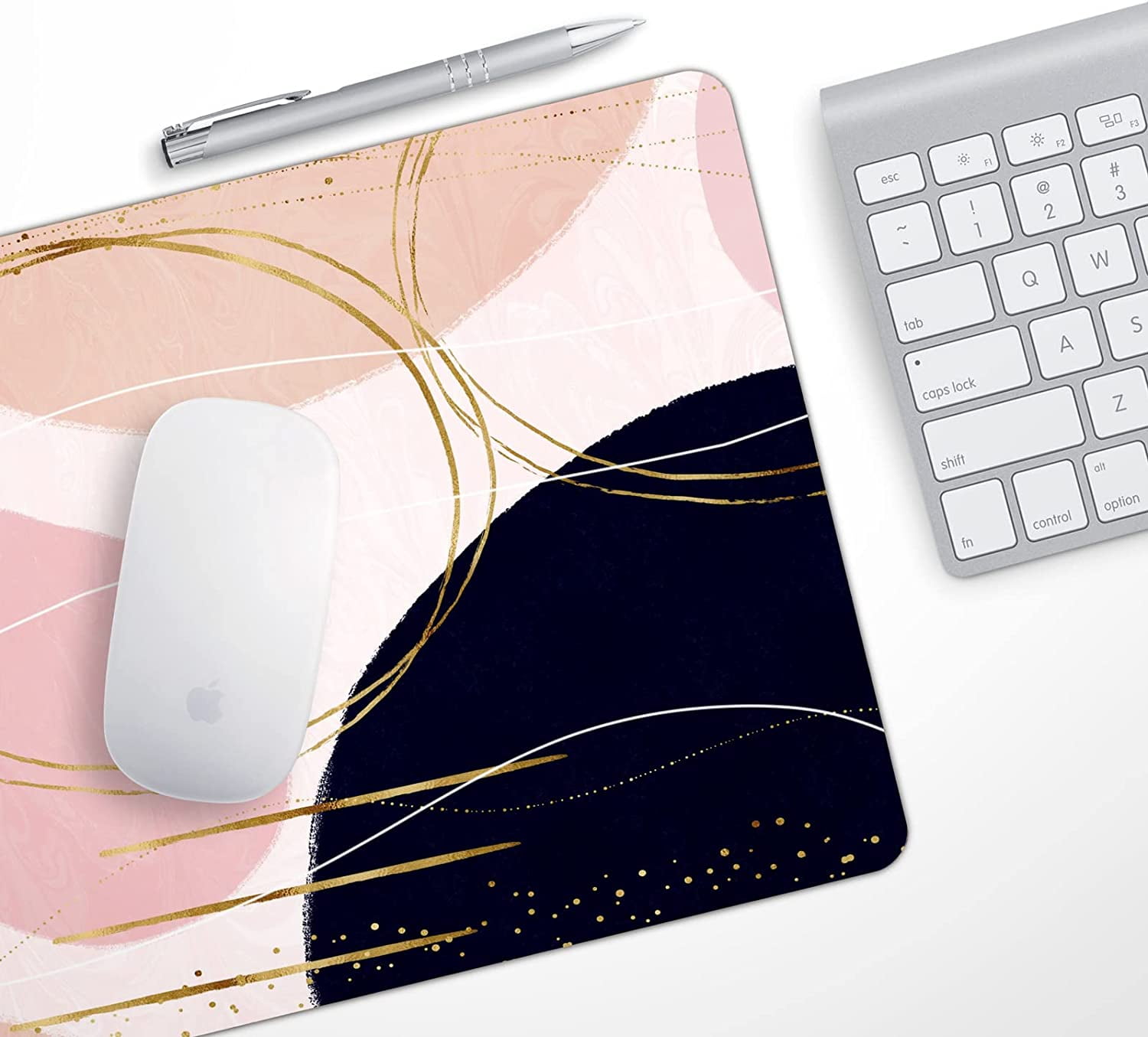 Modern Simple Designs Mouse Pad Pink Blue Gold Gaming Mousepad Non Slip Rubber Square Small Mouse Pads for Wireless Mouse Laptop Computer Mouse Mat Women Girly Office Desk Decor Accessories