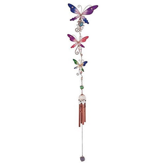 StealStreet SS-G-99302 Wind Chime Copper And Gem Garden Decoration 3 Dragonflies Porch Decor