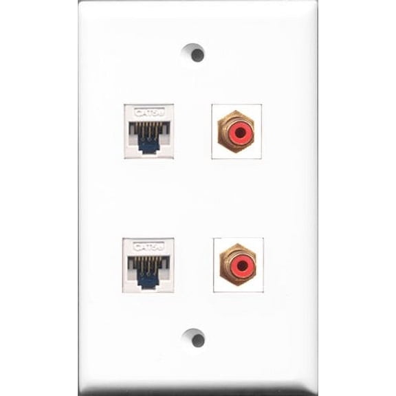 RiteAV - 2 Port RCA Red 2 Port Cat5e Ethernet White Wall Plate