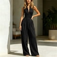thumbnail image 4 of Women's Sleeveless Jumpsuit, Turndown Collar V-Neck With Pockets, Fashion One-Piece Pants For Office & Casual Outings Black S, 4 of 7