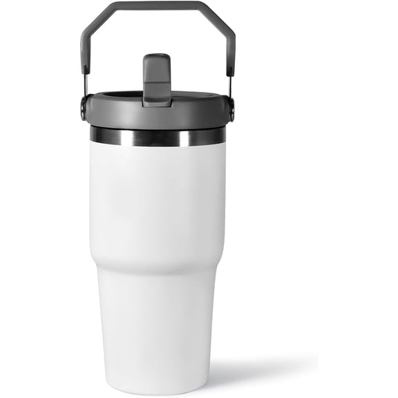 20 oz Tumbler with Handle, Insulated Tumbler with Lid and Flip Straw Leak Proof Double Wall Stainless Vacuum Travel Coffee Mug Insulated Water Bottle Thermal Cup, Cupholder Friendly, White