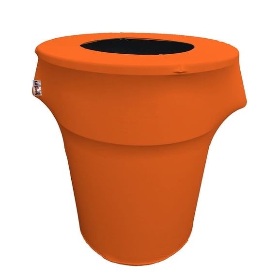LA Linen Stretch Spandex Trash Can cover 55-Gallon Round,Orange