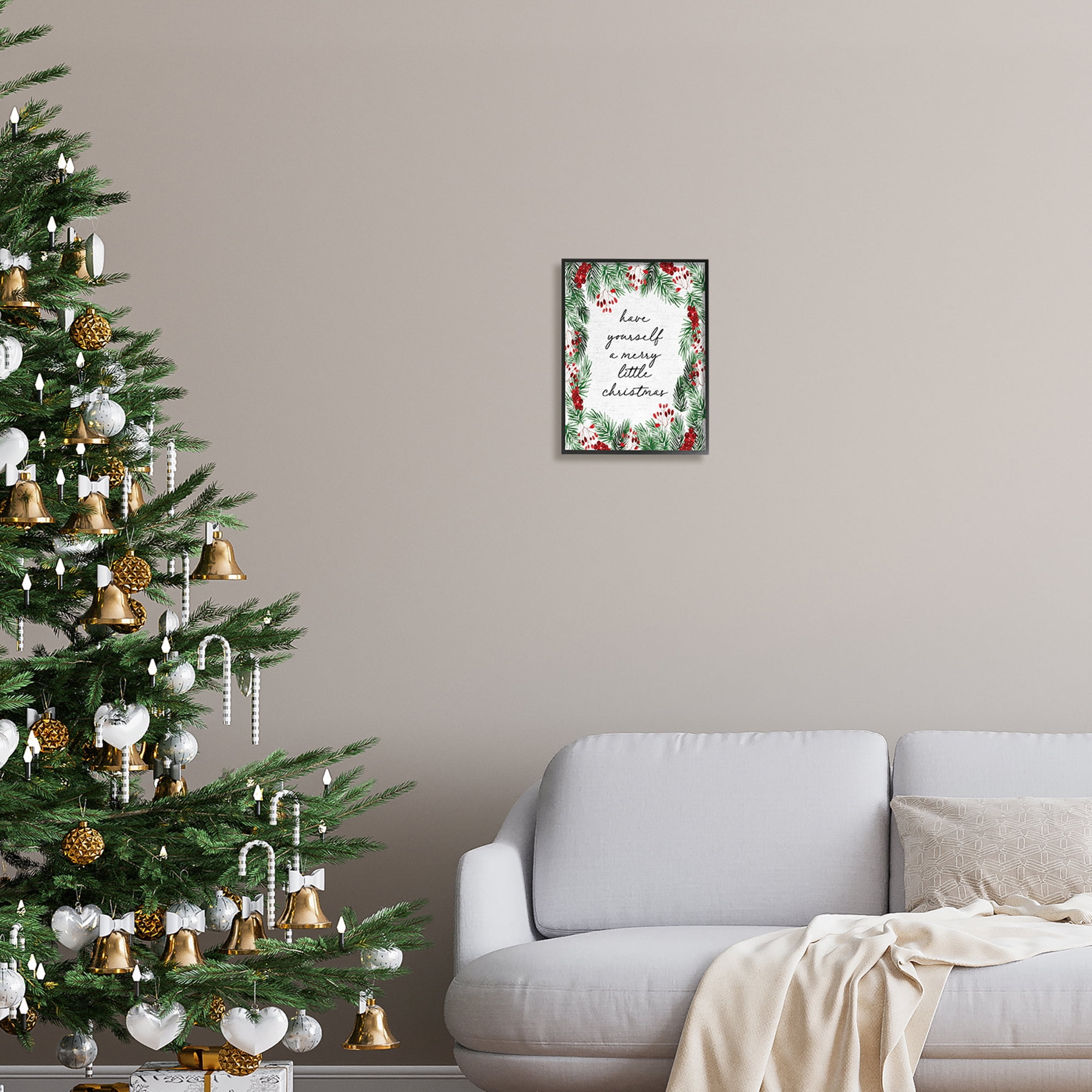 Stupell Industries Merry Little Christmas Script Holiday Painting Black Framed Art Print Wall Art, 11 x 14