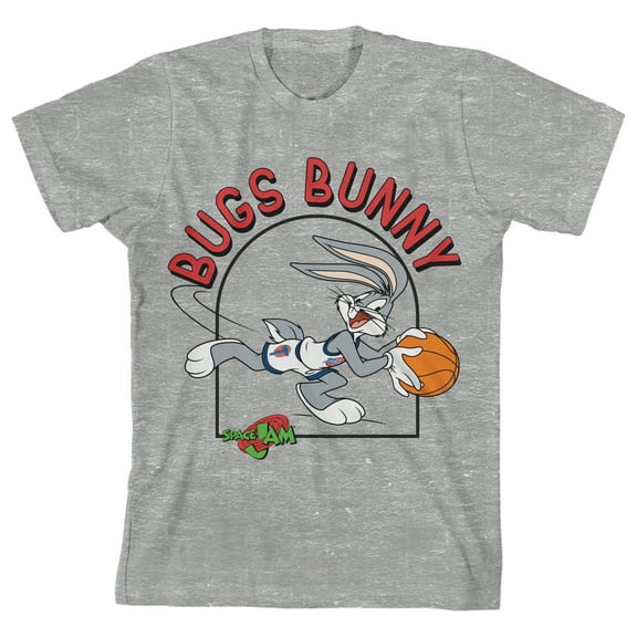 Space Jam 1996 Bugs Bunny with Logo Youth Boy's Athletic Heather T-Shirt-Medium