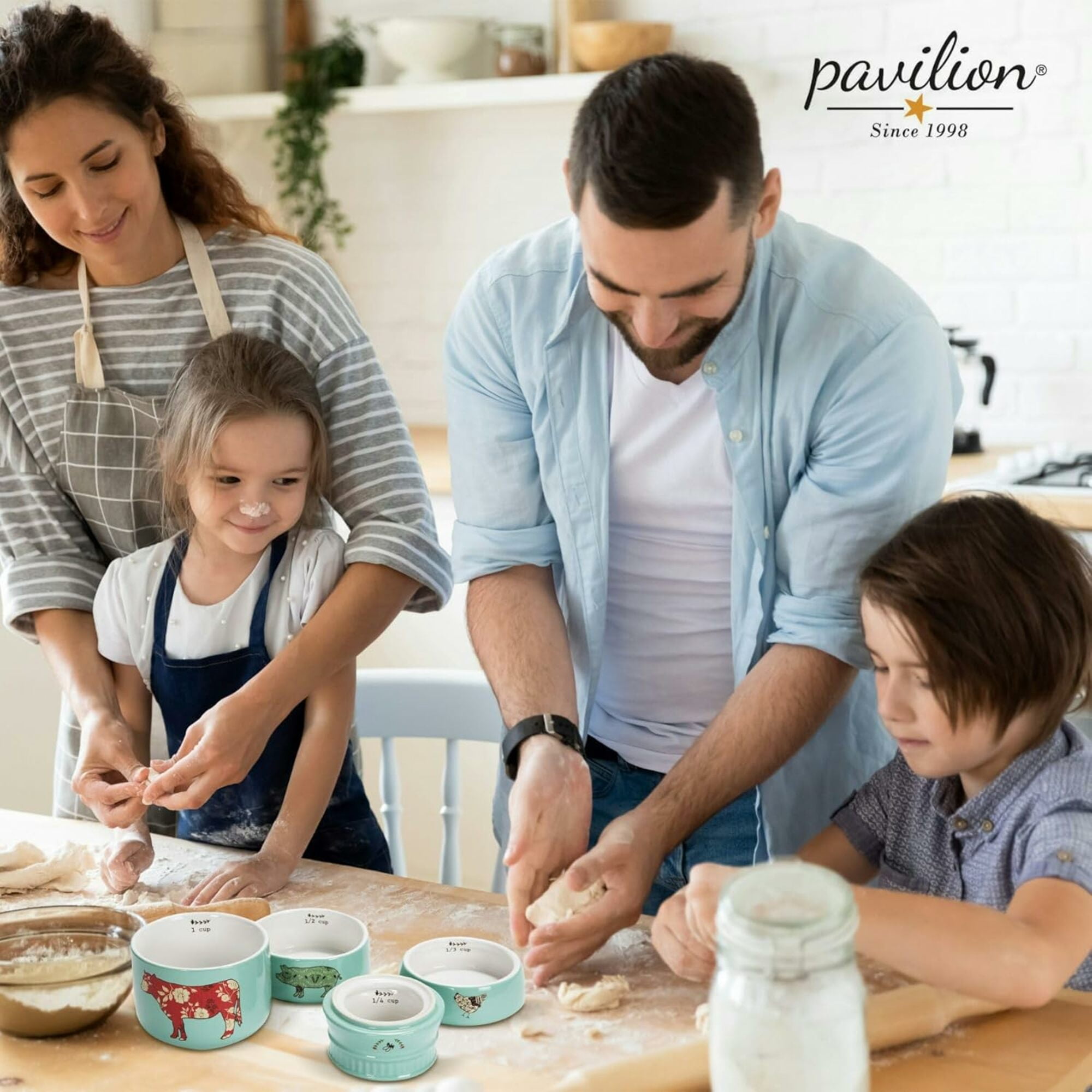Pavilion Mason Jar Animal Icons Stoneware Measuring Cups, Teal
