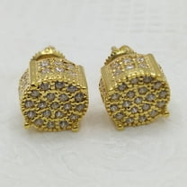 Men's 14K Gold Plated Sterling Silver Round Shaped Nugget Diamond Cut Stud Earrings, Screw Back, 14K Yellow Gold Plated