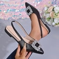 thumbnail image 2 of Women's Slingback Flats for Bride Rhinestone Leather Wedding Shoes Summer Soft Sole Point Toe Trendy Sandals Black 6.5(38), 2 of 9