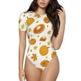thumbnail image 2 of Goofa Pumpkin Maple Leaves Printed Women Rash Guard Short Sleeve,Tummy control Swimsuit Surfing Swimsuit Bathing Suit One Piece Swimsuit UPF 50-Medium, 2 of 9