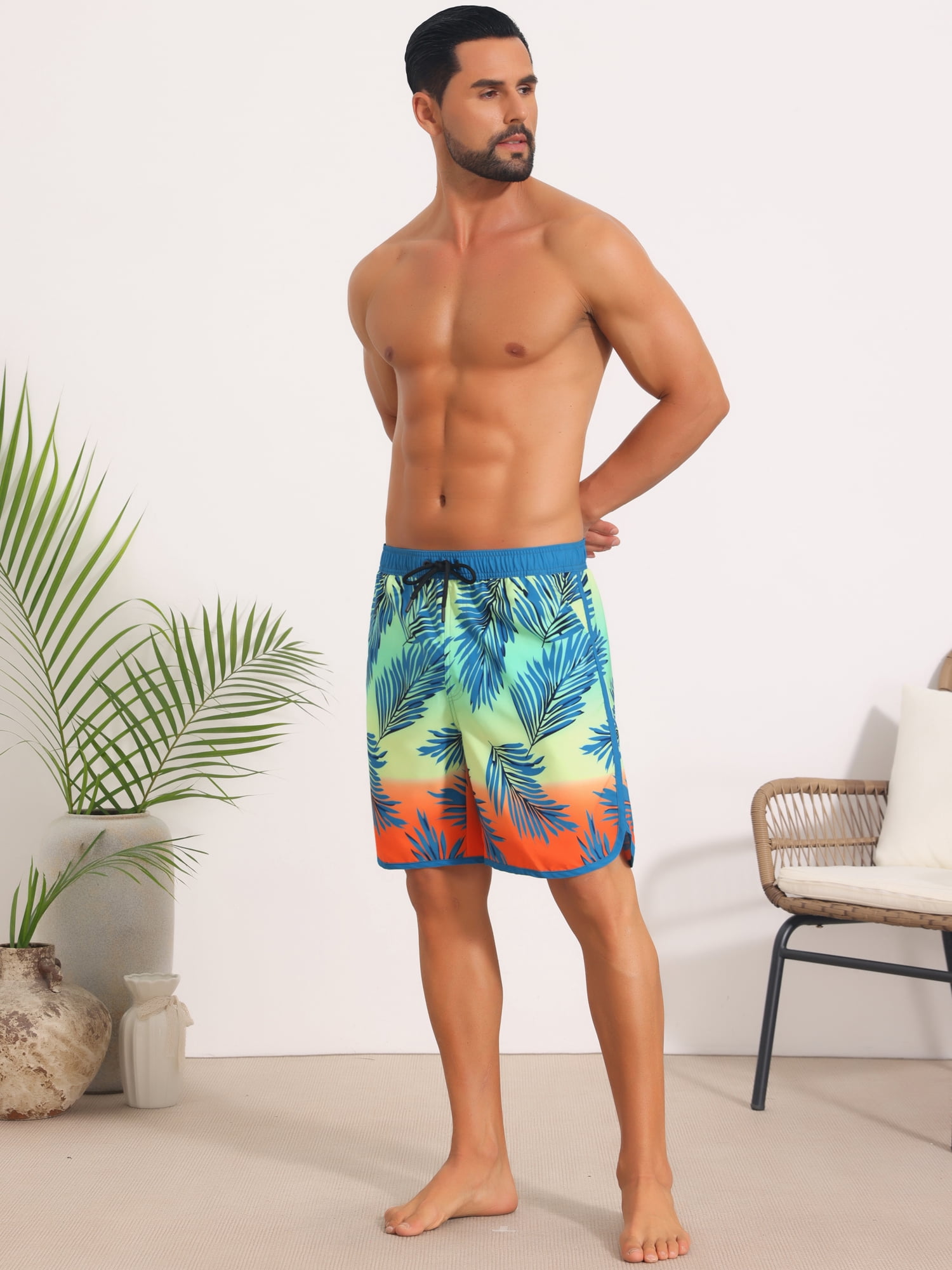 DARING DIVA Men's Swimming Elastic Liner Drawstring Beach Shorts with Pocket 38 Light Blue