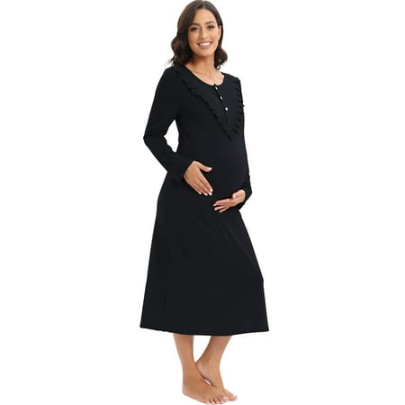 

Womens 3 in 1 Nursing Nightgown Sleepshirt Soft Maternity Long Sleeve Sleepwear Pleated Nightshirt Comfy Sleep Dress Flare Nightdress S-3XL