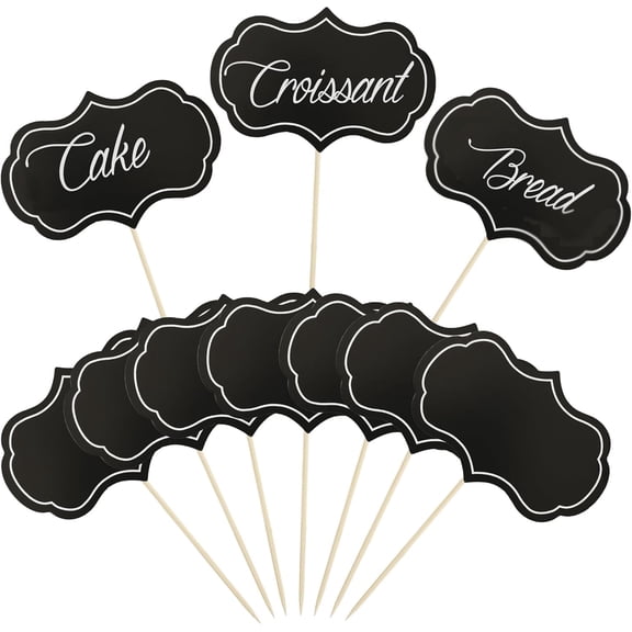 COREBAY 100-Piece Black Cheese Labels, Blank Tags on Toothpicks, Label with Toothpicks, Toothpick Large Label, for Deli Platter, Cupcake Topper, Wedding, Birthday, BBQ, Catering, Holiday Party.
