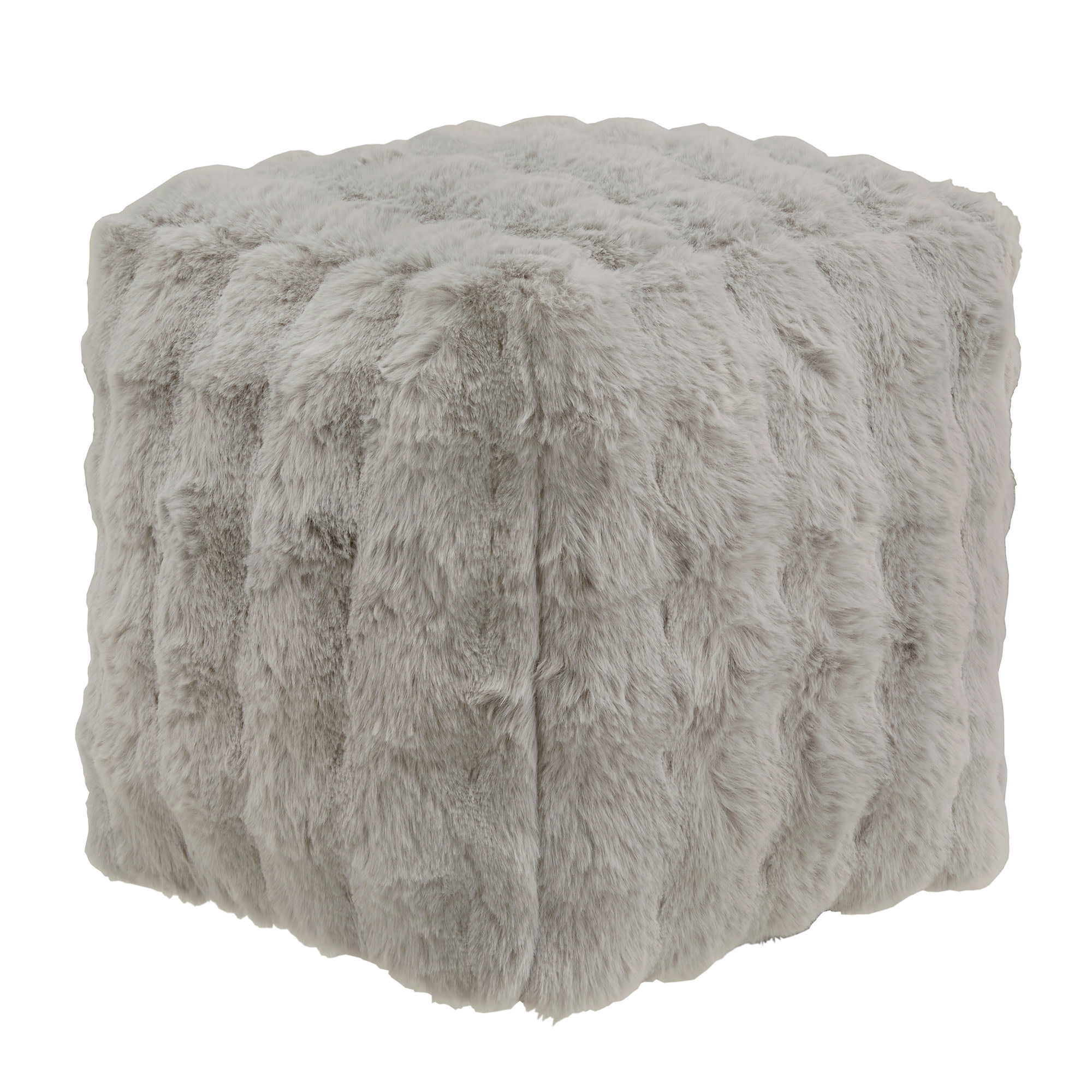 Weston Home Dinant Upholstered Square Pouf Ottoman, Grey Square Furry Fabric