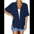 thumbnail image 2 of Cárdigan de Corta para Mujer, Cárdigan de Verano, Informal, Holgado, para Playa, con Dobladillo Curvo. Azul Oscuro L, 2 of 7