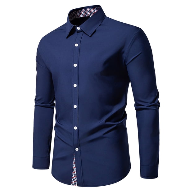 Blusa y camisa de manga larga con cuello vuelto para hombre, informal, con botones y retazos, de poliéster.