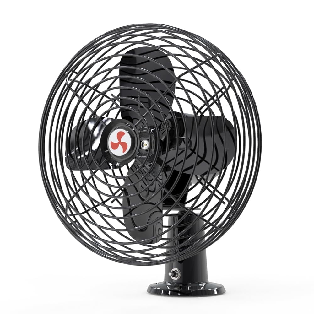 All-Metal Black 8" 12V Truck Fan with 2 Speed, Cigarette Lighter Plug Fan,Used for Truck Ca(Cord Length 6FT)
