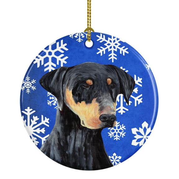 Doberman Winter Snowflakes Holiday Ceramic Ornament SC9377