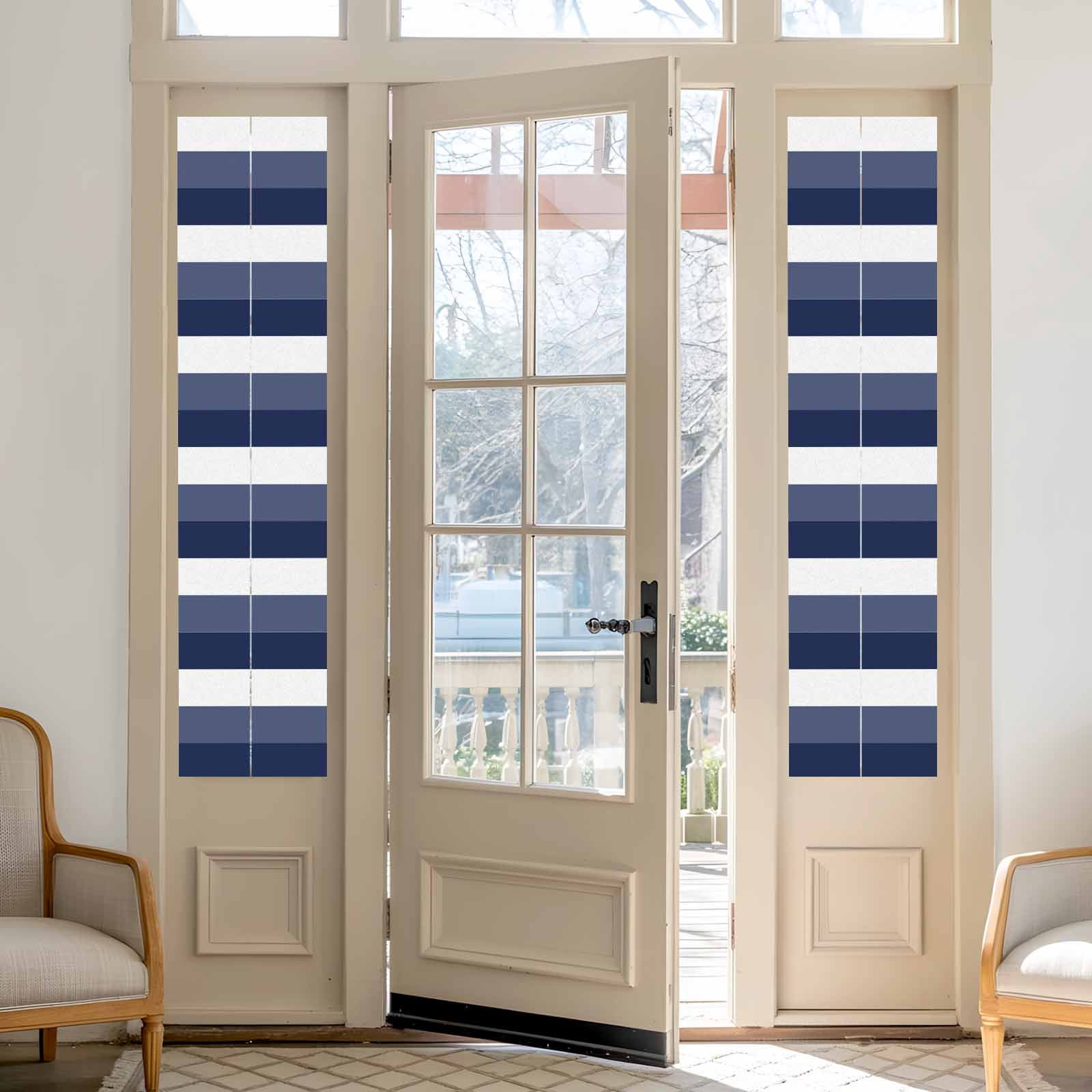 Sun Blocking Glass Window Film, Navy Blue Ombre Stripe Window Privacy Film Frosted, Abstract Art Modern Blue Striped Reusable Windows Privacy Sticker for Home Decor, Nursery, 23.6 x 78.7 Inches