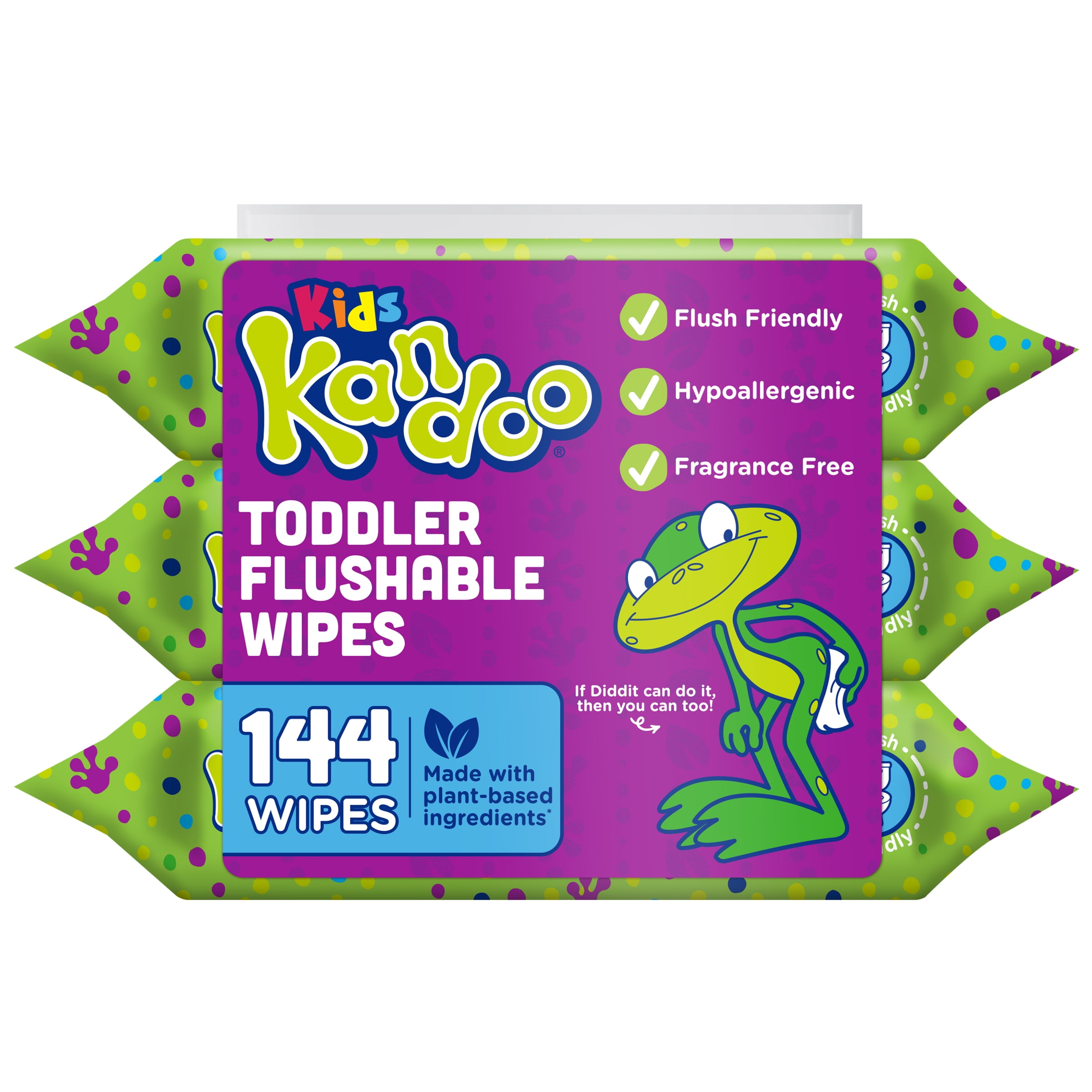 (3 pack) Kandoo Kids Sensitive Flushable Cleansing Wet Wipes, Potty Training Aid, Fragrance Free, 144 Wipes