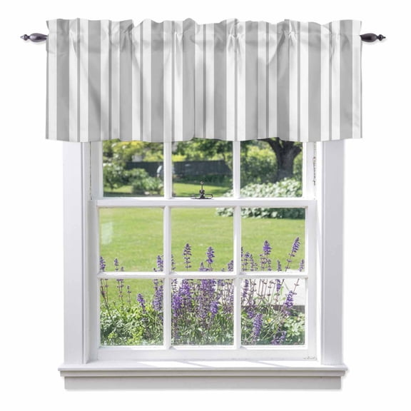 Grey Striped Valances for Windows, Modern Stripes Farmhouse Rustic Country Valance Window Treatment Rod Pocket Short Curtains Valances for Kitchen Bathroom 42"W x 18"L