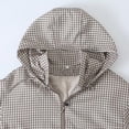 thumbnail image 6 of Women Gingham Bomber Jacket Plaid Hooded Oversized Cropped Zip Up Batwing Windbreaker with Pockets Outwear Coat Khaki L, 6 of 9