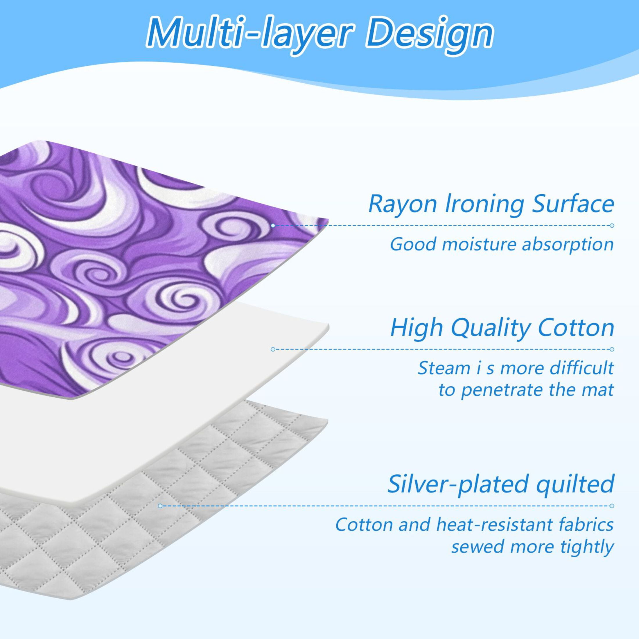 Swirling Purple Waves Portable Ironing Mat, Heat-Resistant, Dual-Sided, Foldable for Easy Storage