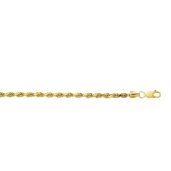 JewelStop 14K Yellow Gold Polished Finish 3.2mm Diamond Cut Lite Rope Chain with Lobster Clasp - 24"