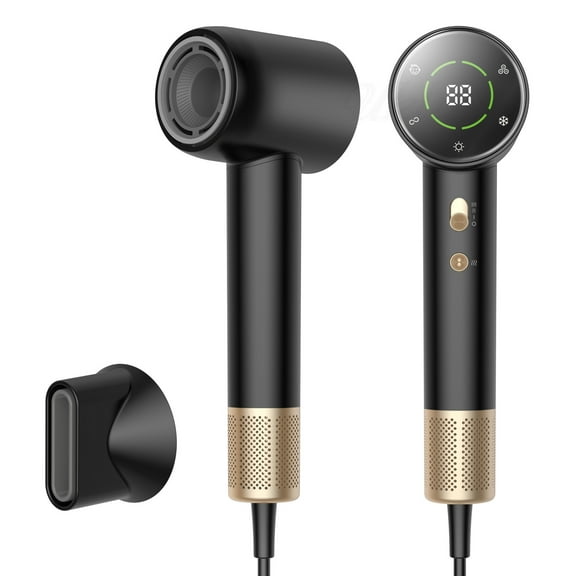 Professional High-Speed Hair Dryer with Digital Display, Ionic Blow Dryer with 110,000 RPM Brushless Motor for Ultra-Fast Drying, Frizz Control & Shine, Includes Magnetic Nozzle