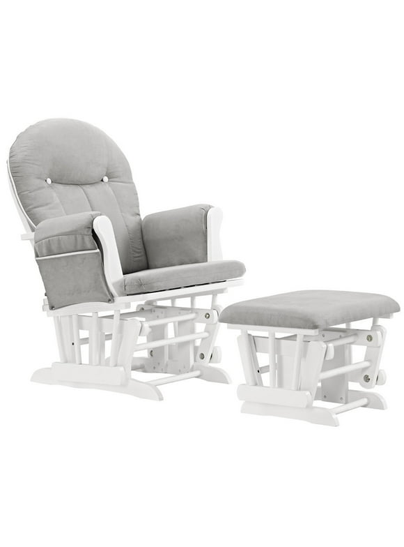Angel Line Celine Glider And Ottoman, White with Gray Cushions