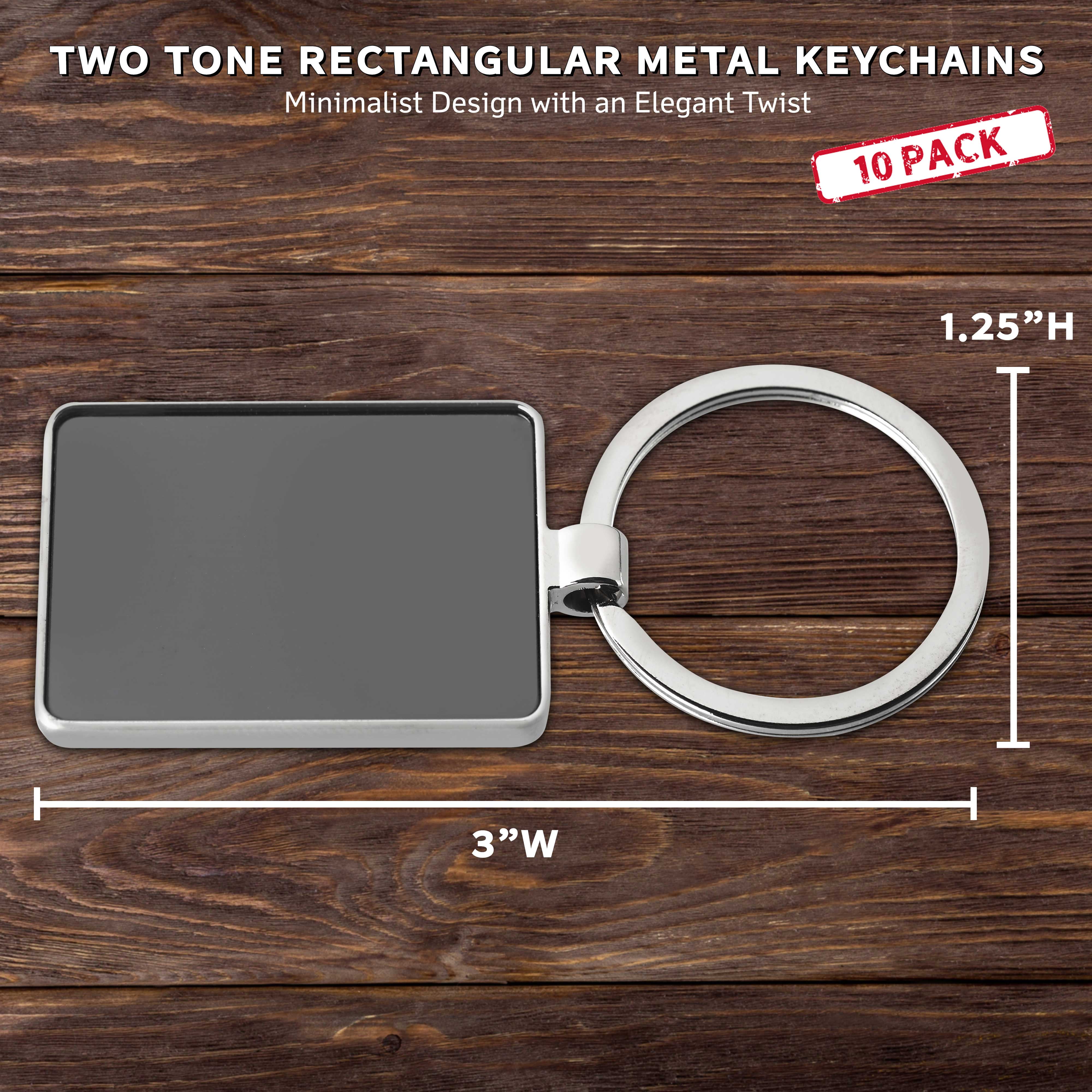 10 Two Tone Rectangular Metal Keychains Set - Key Ring, High Quality - Black