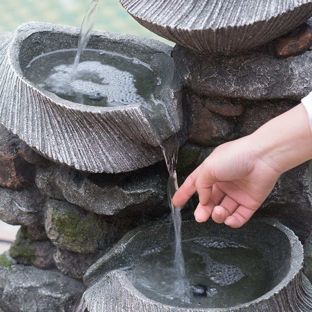 A&B Home 4-Tier Cascading Rock Bowl Water Fountain Outdoor with Lights, 32" in Tall