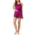 thumbnail image 4 of INSPIRE CHIC Women's Lace Cami Shorts Pjs Sleepwear V Neck Camisole Satin Pajamas Set XS-XXL Fuchsia Large, 4 of 7