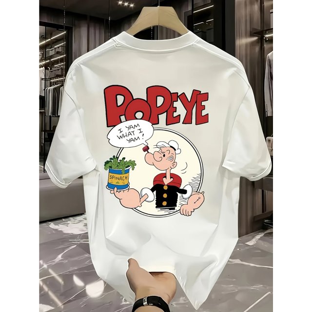 Summer Casual Y2K Style Loose Short-Sleeve Top with a Long Design Featuring Popeye Cartoon Prints.