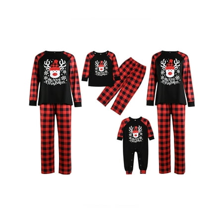 

CenturyX Matching Family Pajamas Sets Christmas PJ s Sleepwear Printed Top with Plaid Bottom Holiday Xmas Sleepwear Set Red Black Baby 3-6 Months