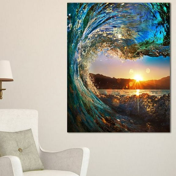 Designart 'Colored Ocean Waves Falling Down ' Modern Seashore Metal Wall Art