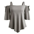 thumbnail image 5 of 2026 ! asdoklhq Womens Plus Size Tops ,Women Casual Plus Size Asymmetric Cold Shoulder Top T-shirt Bow Blouse, 5 of 8