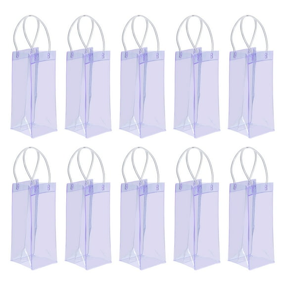 Uxcell Ice Wine Bag, Portable Collapsible Clear Wine Pouch Cooler Clear Gift Bag with Handles for Champagne Purple
