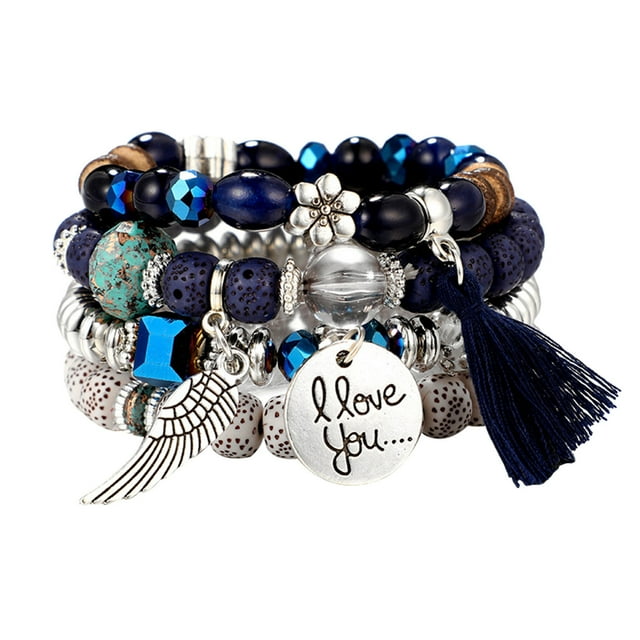 Beaded Stretch Bangles Bohemia Multicapa Sets Apilable Pulseras Strand Pulseras 4 para Mujeres Pulseras