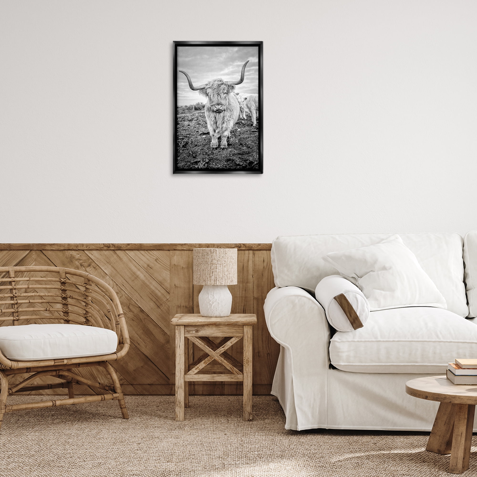 Stupell Industries Longhorn Calf Family Animals & Insects Photography Black Floater Framed Canvas Art Print Wall Art, 17 x 25