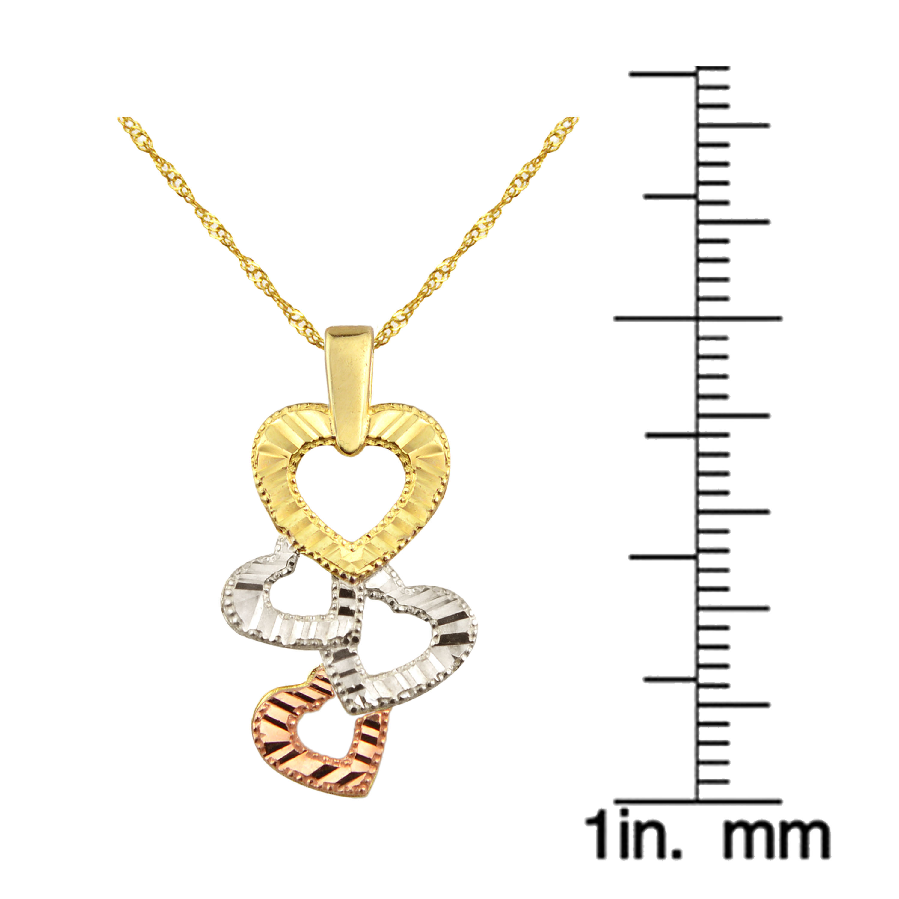 US GOLD 10kt Gold Tri-Color Heart Charm Pendants