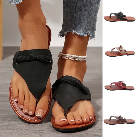 YHAJDS Women's Beach Sandals Toe Loop Flat Slides Summer Vacation Outdoor Comfort Shoes Casual Walking Slippers