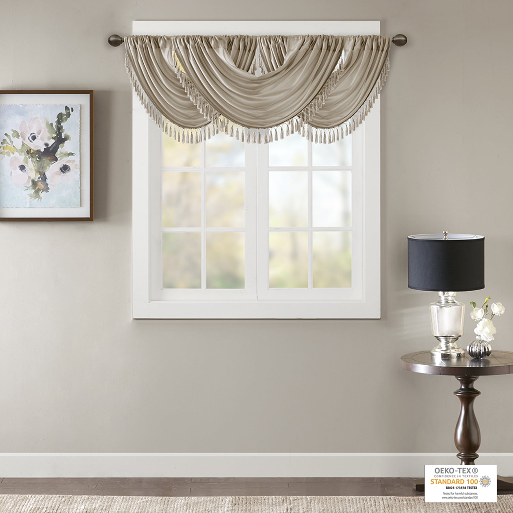 MAYEERTY 38x46" Faux Silk Waterfall Embellished Valance - Champagne