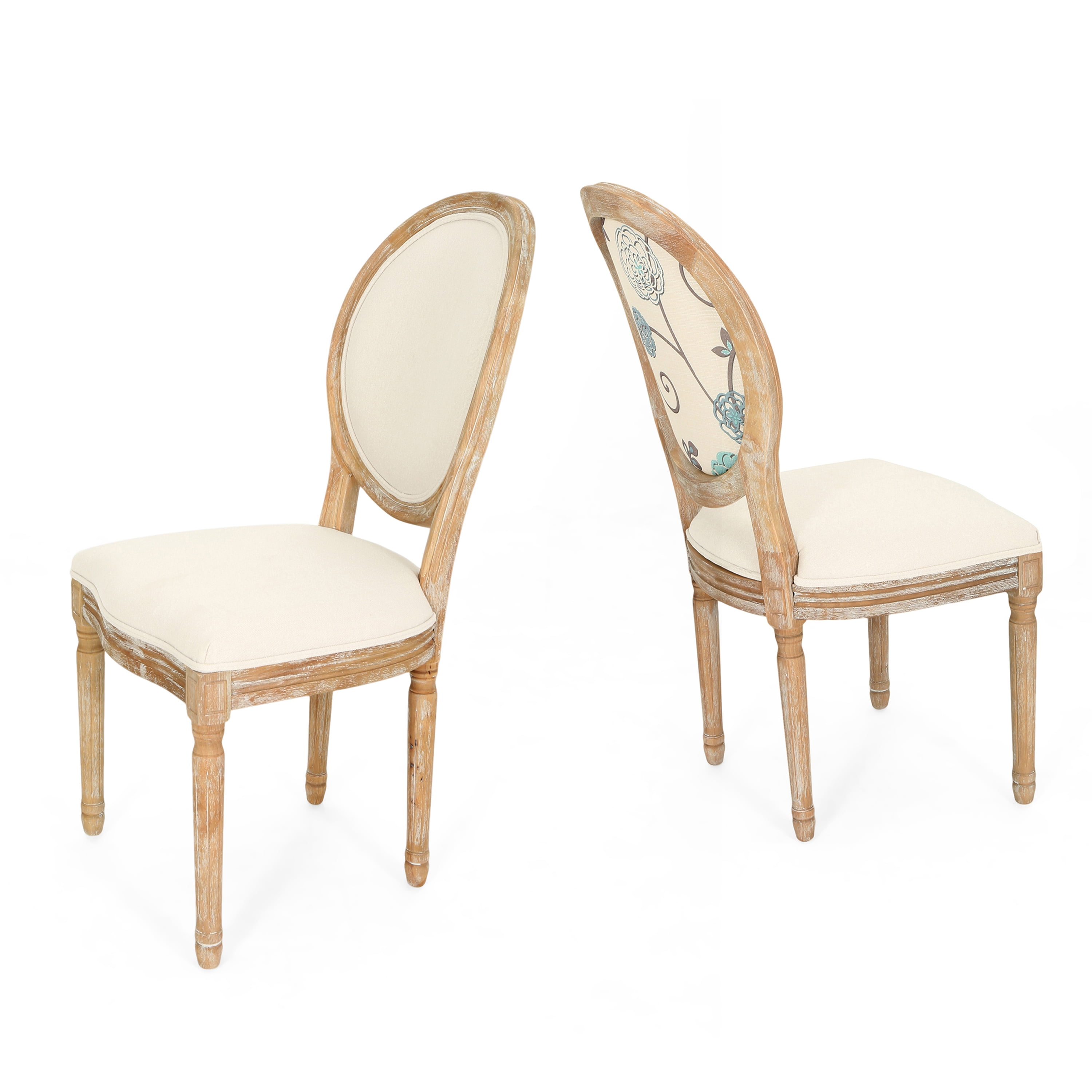 Noble House Nicole Farmhouse Fabric Dining Chairs, Set of 2, Beige, White, Blue