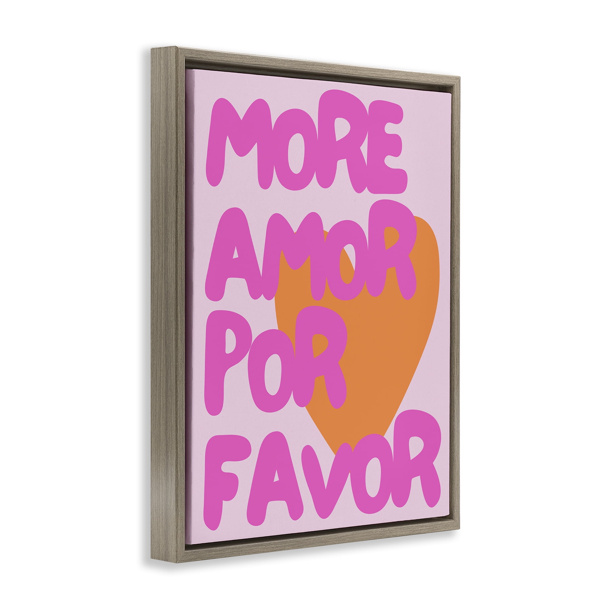 Stupell Industries More Amor Por Favor Text & Numbers Painting Brown Floater Framed Canvas Art Print Wall Art, 25 x 31