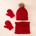 thumbnail image 2 of Traje de 3 piezas para niños, bufanda, guantes, gorro de punto, lana retorcida, protección contra el frío y el calor (rojo), 2 of 5