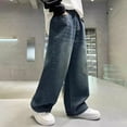 thumbnail image 6 of OYXSER Boys Wide Leg Baggy Jeans Spring Fall Y2k Elastic Waist Washed Denim Pants Loose Relaxed Fit Casual Trousers, Blue 5-6 Years, 6 of 8