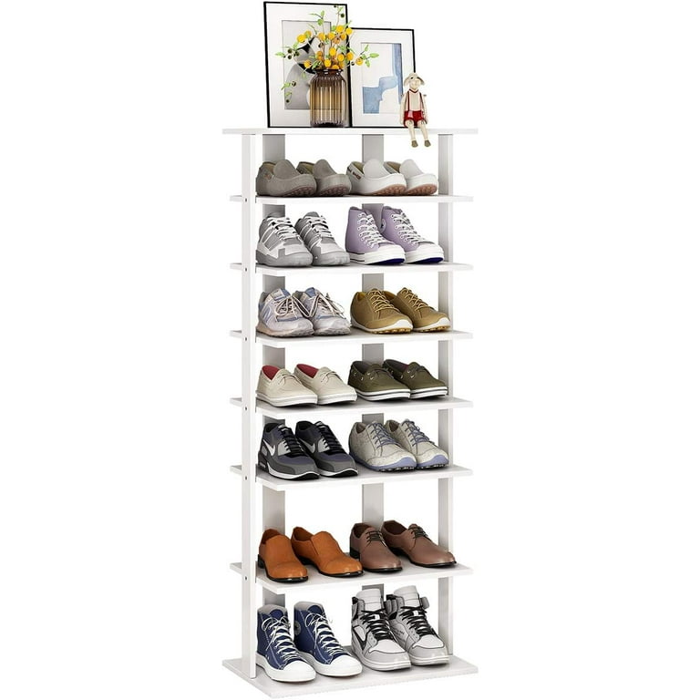 HOMEFORT 7-Tier Wood Shoe Rack, Entryway Shoe Tower,Vertical Shoe  Organizer, Wooden Shoe Storage Stand(Black)