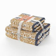 Beautiful by Drew Barrymore 4-Piece Bath Towel Set, Wallpaper Pattern, 100% Cotton, Amber Yellow