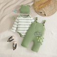 thumbnail image 2 of larppty Baby Boy Clothes Long Sleeve Striped Romper Fall Winter Outfits Cute Cartoon Overalls Jeans Pants, 2 of 7