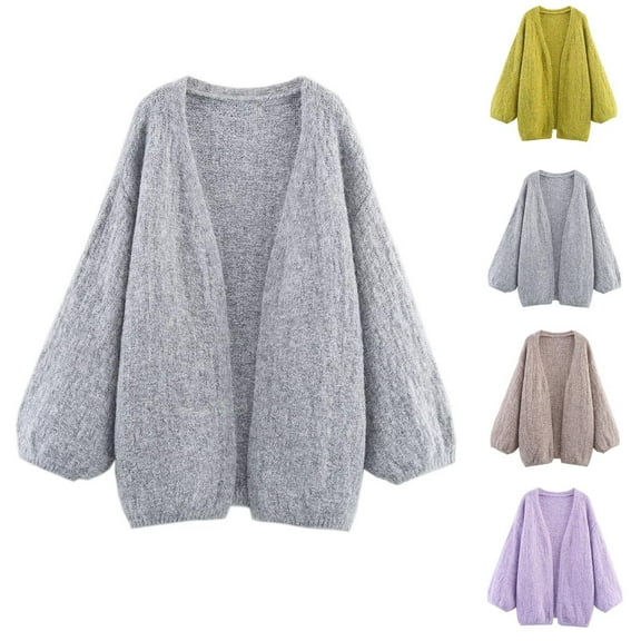 Ashirexll Winter Sweaters Chunky Cardigan for Women Summer Long Sleeve V-Neck Solid Color Lightweight Knit Casual Comfortable Tops